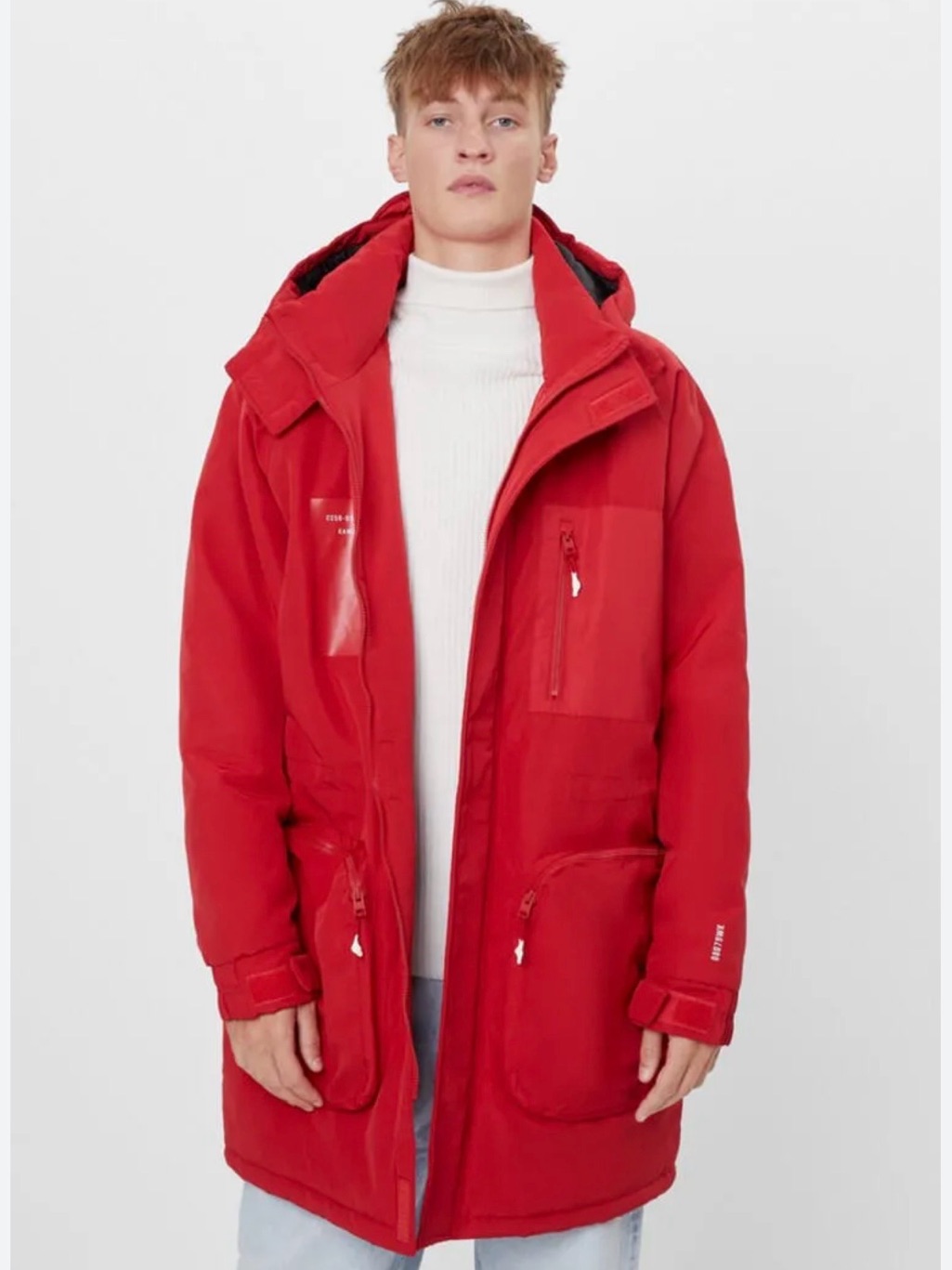 Bershka Red Hooded Ski Parka